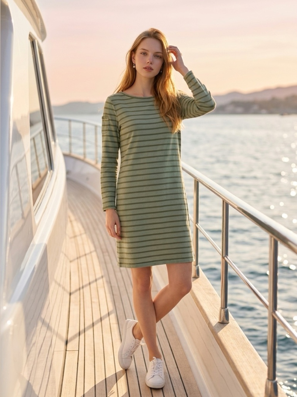 Vineyard Vines Sage Green Striped Long Sleeve Dress Sz S